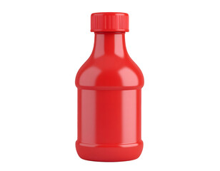 Isolated Red Plastic Ketchup or Sauce Bottle with Ridged Screw Cap on Black Background for Food Product Packaging