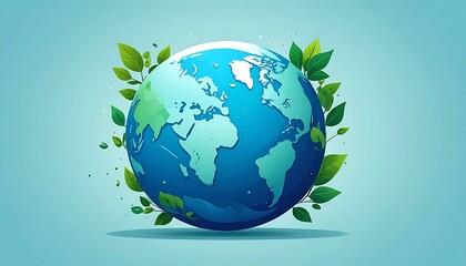 Stylized illustration of Earth surrounded by vibrant green leaves, symbolizing environmentalism.
