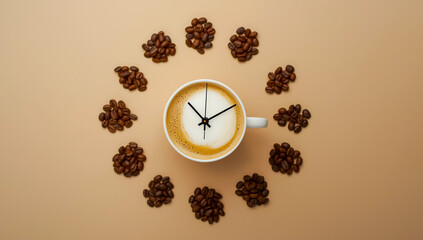 unique clock with coffee in the middle with coffee beans around it