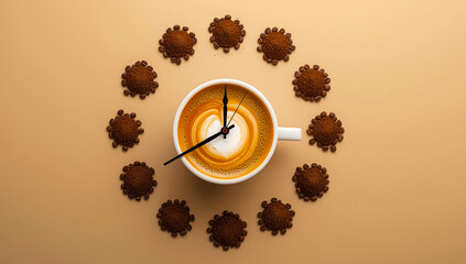 unique clock with coffee in the middle with coffee beans around it