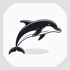 Naklejka premium A stylized black and white dolphin leaping gracefully through the water.