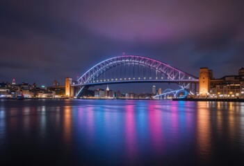 Obraz premium Gentle Glow The Harbour Bridge Bathed in Pastel Colors After Dark
