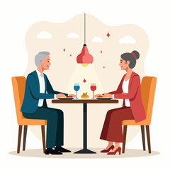 Elderly couple dining at a modern restaurant table during celebration  birthday dinner