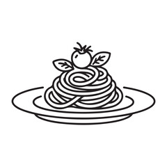Single continuous line Art drawing of stylized Italian spaghetti logo label. Italy pasta noodle restaurant concept. with white background