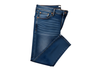 Stylish blue denim jeans isolated on transparent background, featuring intricate stitching, distressed details, and a modern fit, perfect for casual wear or everyday fashion