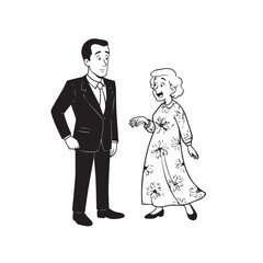 Old people black and white illustration vector image simple minimalist artwork design template