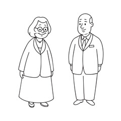 Old people black and white illustration vector image simple minimalist artwork design template