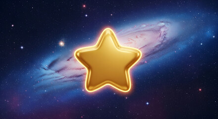 Golden Star Against a Cosmic Galaxy Background