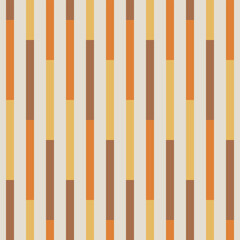 Retro Color block vertical stripes seamless pattern in orange, mustard yellow and brown on beige background. For wallpaper, home décor and fabric