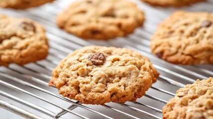 Homemade oatmeal cookies on a cooling rack