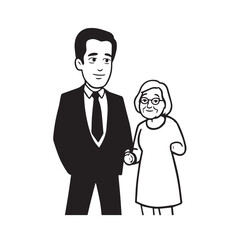 Old people black and white illustration vector image simple minimalist artwork design template