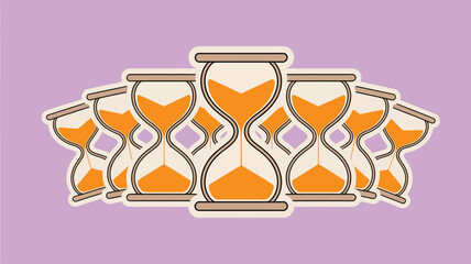 A series of hourglasses with orange sand on a light purple background in a repeating pattern design
