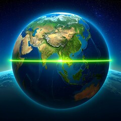 Fototapeta premium Earth graphic with illuminating green laser beam