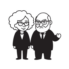 Old people black and white illustration vector image simple minimalist artwork design template