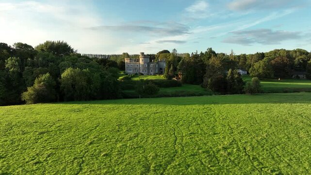 Scenic aerial view of Killymoon castle in northern ireland early autumn