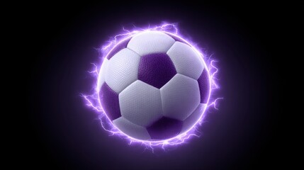 Fototapeta premium Colorful Soccer Ball with Glow Effect and Electric Lightning on Black Background for Dynamic Sports Imagery