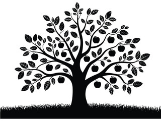 Obraz premium Silhouette of a fruitful apple tree on a grassy hill