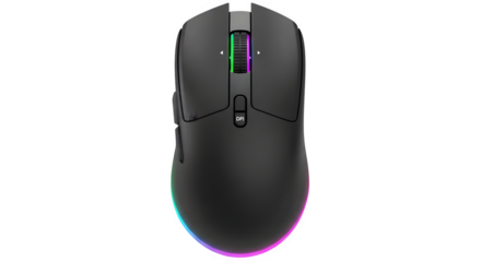 Sleek Black Gaming Mouse with RGB Lighting on a Black Background for Precision Performance