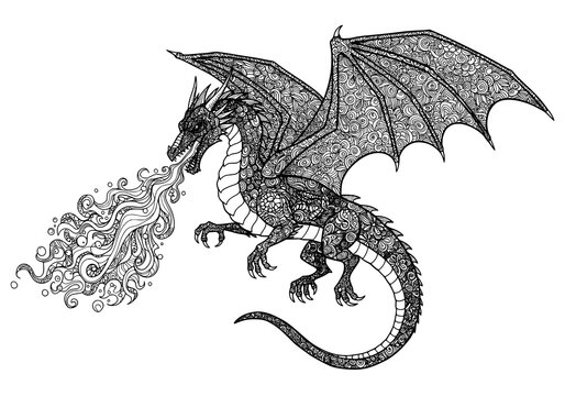 Intricate Zentangle Dragon Breathing Fire