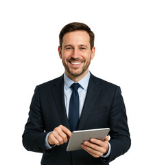 Business professional using tablet in PNG, cut out, isolated on transparent background