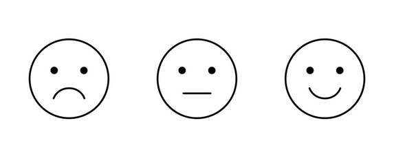 emoticon icon set, three emoji - happy, sad and neutral, symbol of smiley face