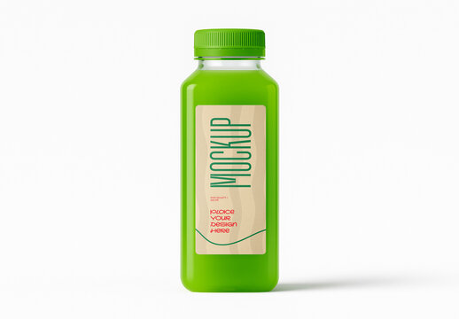 Green Juice Bottle Mockup &ndash; Fresh Mint & Fruit Drink Packaging Template