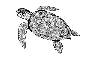 Sea Turtle with Floral Pattern