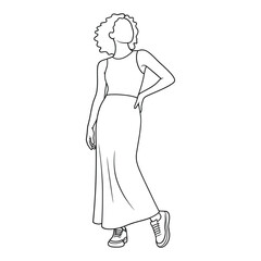 Stylized outline of a woman in a long dress and sneakers