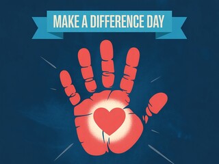 Make a difference day poster with hand and heart illustration