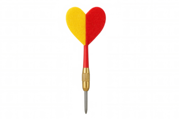 Dart featuring red and yellow heart-shaped flights representing romantic precision, floating against transparent backdrop