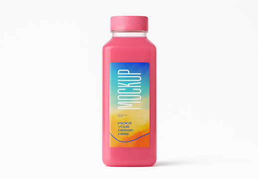 Pink Juice Bottle Mockup &ndash; Berry Smoothie or Summer Fruit Drink Template