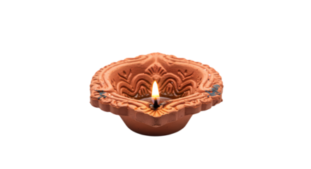 Diya Clay Oil Lamp for Diwali Festival on transparent background
