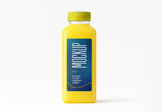 Yellow Juice Bottle Mockup &ndash; Citrus Smoothie or Tropical Drink Packaging Template