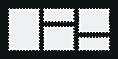 Set of rectangle and square Postage stamp frames. Post stamp frames and borders. Rectangle, square template. vintage postage stamp frame with square edges and postal design. 