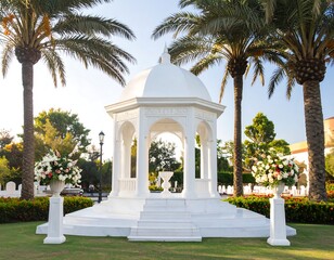 Fototapeta premium Elegant white gazebo in a tropical garden
