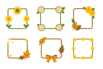Autumn flowers silhouette icon set. featuring sunflower, daisy, leaves, and sparkling wreath symbols