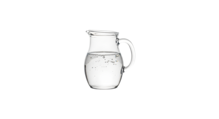 Clear glass pitcher with water isolated on transparent background, perfect for serving refreshing beverages at any gathering or adding a touch of elegance