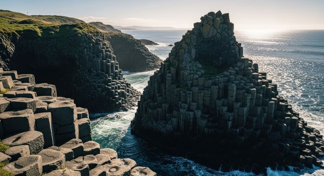 Dramatic basalt columns meet ocean waves
