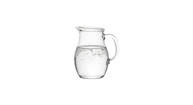 Clear glass pitcher with water isolated on transparent background, perfect for serving refreshing beverages at any gathering or adding a touch of elegance