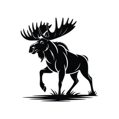 Majestic moose silhouette with antlers and grass detail