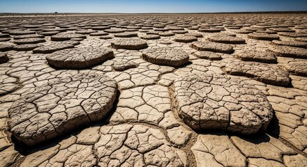 Dried, cracked earth, patterned surface