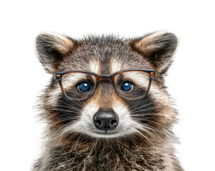 Obraz premium Raccoon in glasses animal portrait fun PNG, cut out, isolated on transparent background