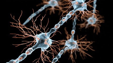 Conceptual illustration of neurotransmitter activity in human brain.