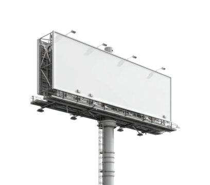 Blank billboard advertising space in urban cityscape view PNG, cut out, isolated on transparent background