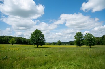 landscape with blue sky and green grass