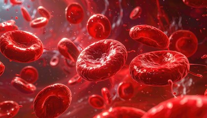 Fototapeta premium Microscopic View of Red Blood Cells Floating in Fluid Red