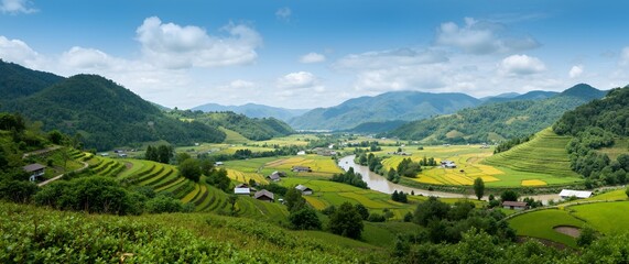 panoramic view of the valley of mountains