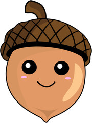 Cartoon Style Adorable Acorn Character with Kawaii Face for Autumn Season