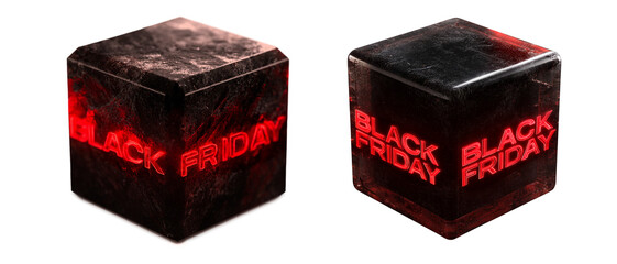 Obraz premium Black Friday Neon Cubes Isolated on Transparent Background