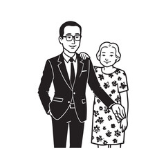 Old people black and white illustration vector image simple minimalist artwork design template
